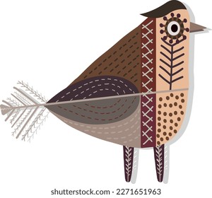 Decorative bird in folk style. Vector file for designs.