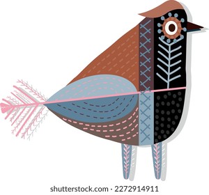 Decorative bird in folk style. Vector file for designs.