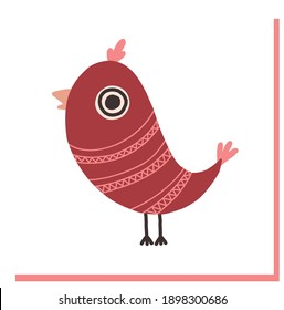 Decorative bird. Hand-drawn bird in folk style. Chick. Ukraine