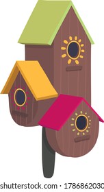 Decorative bird handmade house, home for wildlife character poultry isolated on white, cartoon vector illustration. Cozy blue nesting box, chick flight design outdoor forest birdhouse.