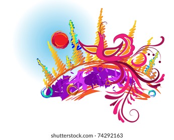 Decorative bird on background of the abstract landscape