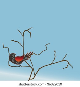 decorative bird in a tree  coils - no leaves  - season concept
