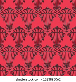 Decorative Birdcages Background Vector Seamless Pattern