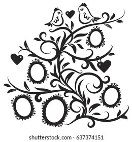 Decorative birds on a tree. Vector illustration.