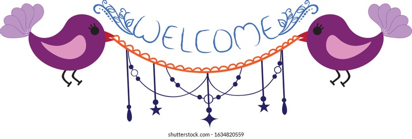 Decorative birds with welcome message - background decoration vector