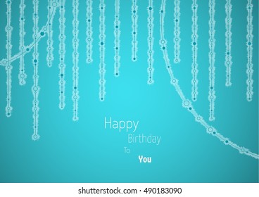 Decorative birthday card. Poster with connected abstract dots and wishing text: HAPPY BIRTHDAY TO YOU.