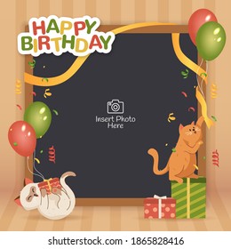 Decorative birthday frame with cat illustration