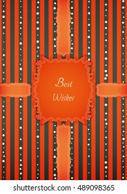 Decorative birthday sticker in retro vintage style on striped background. Poster with motivation text: BEST WISHES.