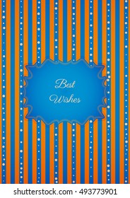 Decorative birthday sticker in retro vintage style on striped background. Poster with motivation text: BEST WISHES.