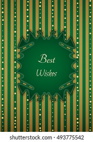Decorative birthday sticker in retro vintage style on striped background. Poster with motivation text: BEST WISHES.