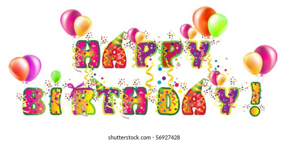 Decorative birthday text for design with balloons