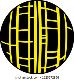 Decorative black ball with yellow stripes
