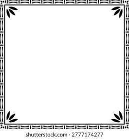 A decorative black border with a bamboo-inspired pattern and subtle leaf accents in the corners, set against a clean white background.