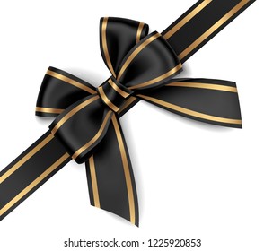 Decorative black bow with diagonally ribbon on the corner. Vector bow isolated on white background for page decor