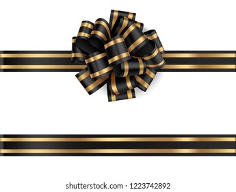 Decorative black bow with horizontal ribbon isolated on white background.  Vector bow for page decor
