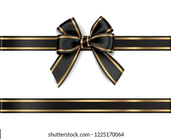 Decorative black bow with horizontal ribbon isolated on white background. Vector bow for page decor