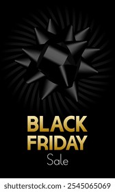 Arco negro decorativo aislado en el fondo abstracto negro, para el diseño de la venta del viernes negro. Color de texto dorado. Venta de Black Friday. Ilustración vectorial.