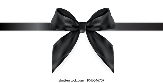 Decorative black  bow with ribbon isolated on white. 3D Realistic Vector Illustration. EPS10