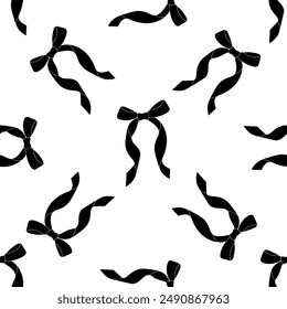 Decorative black bows seamless pattern. Trendy design. Cute feminine romantic background for textile, wallpaper, wrapping. Vector illustration