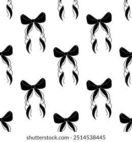 Decorative black bows seamless pattern. Trendy design. Cute feminine romantic background for textile, wallpaper, wrapping. Vector illustration