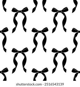 Decorative black bows seamless pattern. Trendy design. Cute feminine romantic background for textile, wallpaper, wrapping. Vector illustration