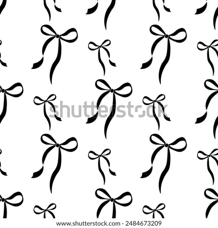 Decorative black bows seamless pattern. Trendy design. Cute feminine romantic background for textile, wallpaper, wrapping. Vector illustration
