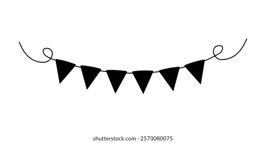 Decorative black bunting with triangular flags hanging in a festive arrangement