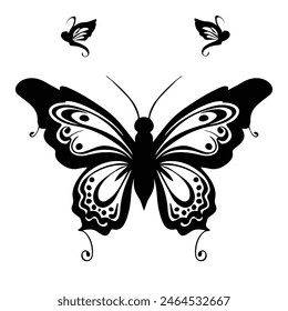 A Decorative black butterfly silhouette icon design isolated white background