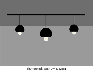 Decorative black ceiling lamp.photography bright room. Isolate on grey background for your design. Copy space for your text.