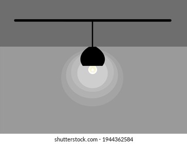 Decorative black ceiling lamp.photography bright room. Isolate on grey background for your design. Copy space for your text.