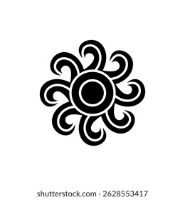 Decorative black figure with swirling patterns on a white background showcasing artistic design elements