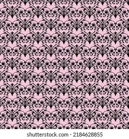 decorative black floral pattern on a pink background