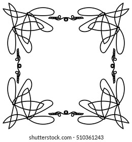 Decorative black frame with curly lines isolated on white background. Stylish design. Frame good for cards, prints, invitations, greetings, textile, certificates.