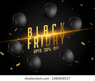 decorative black friday mega sale offer template with confetti and balloon vector