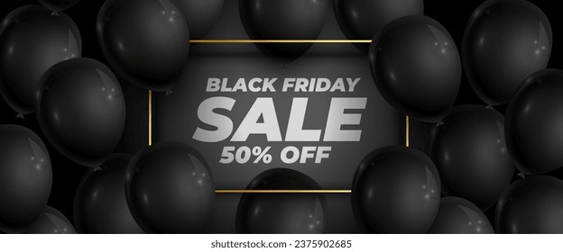 decorative black friday sale coupon banner with realistic balloon vector