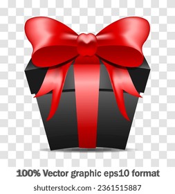 Decorative black gift box with red bow for black friday sale design. Vector illustration