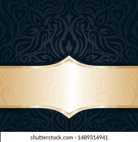 Decorative black & gold floral luxury wallpaper curvy background design in vintage style