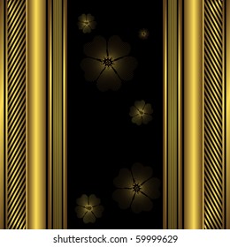 Decorative black and golden background with flowers (vector)