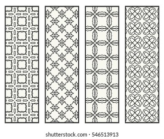 Decorative black lace borders patterns. Tribal ethnic arabic, indian, turkish ornament, bookmarks templates set. Isolated design elements. Stylized geometric floral border, fashion collection