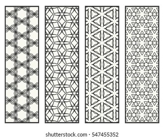 Decorative black lace borders patterns. Tribal ethnic arabic, indian, turkish ornament, bookmarks templates set. Isolated design elements. Stylized geometric floral border, fashion collection