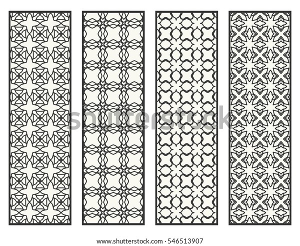 Decorative black lace borders patterns. Tribal\
ethnic arabic, indian, turkish ornament, bookmarks templates set.\
Isolated design elements. Stylized geometric floral border, fashion\
collection