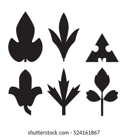 Decorative black leaves pattern set isolated on white vector. Various shapes of black leaves. Elements for eco and bio logos