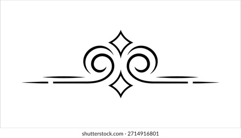 Un elemento decorativo de arte de línea negra con remolinos simétricos y Formas de diamantes, perfecto para dividir texto o agregar un toque vintage