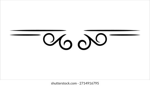 Un elemento decorativo de línea negra con remolinos simétricos y líneas paralelas, perfecto para agregar un toque de elegancia clásica a los diseños