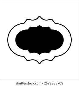 Decorative black oval label with a white ornamental border. This classic badge element is suitable for design projects.