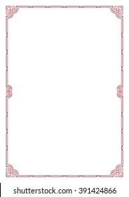 Decorative black and red frame. A4 page format.