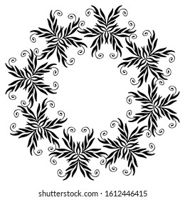 Decorative black round frame with branches. Luxury floral mandala. Vintage illustration. Template design for invitation, poster, card, fabric,  textile. 