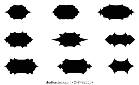 Decorative Black Silhouette Frames and Shapes. labels, ornamental elements