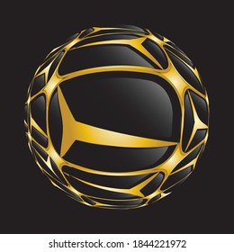Decorative black sphere with golden elements. Vector illustration