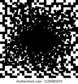 Decorative black spot. Rough pattern with pixels. Abstract geometric pattern. Artistic background. Chaotic backdrop